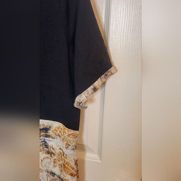 Unbranded L Black Beige Cotton Shrtslv Floral Pattern Bohamian Women Midi Dress - Picture 8 of 9